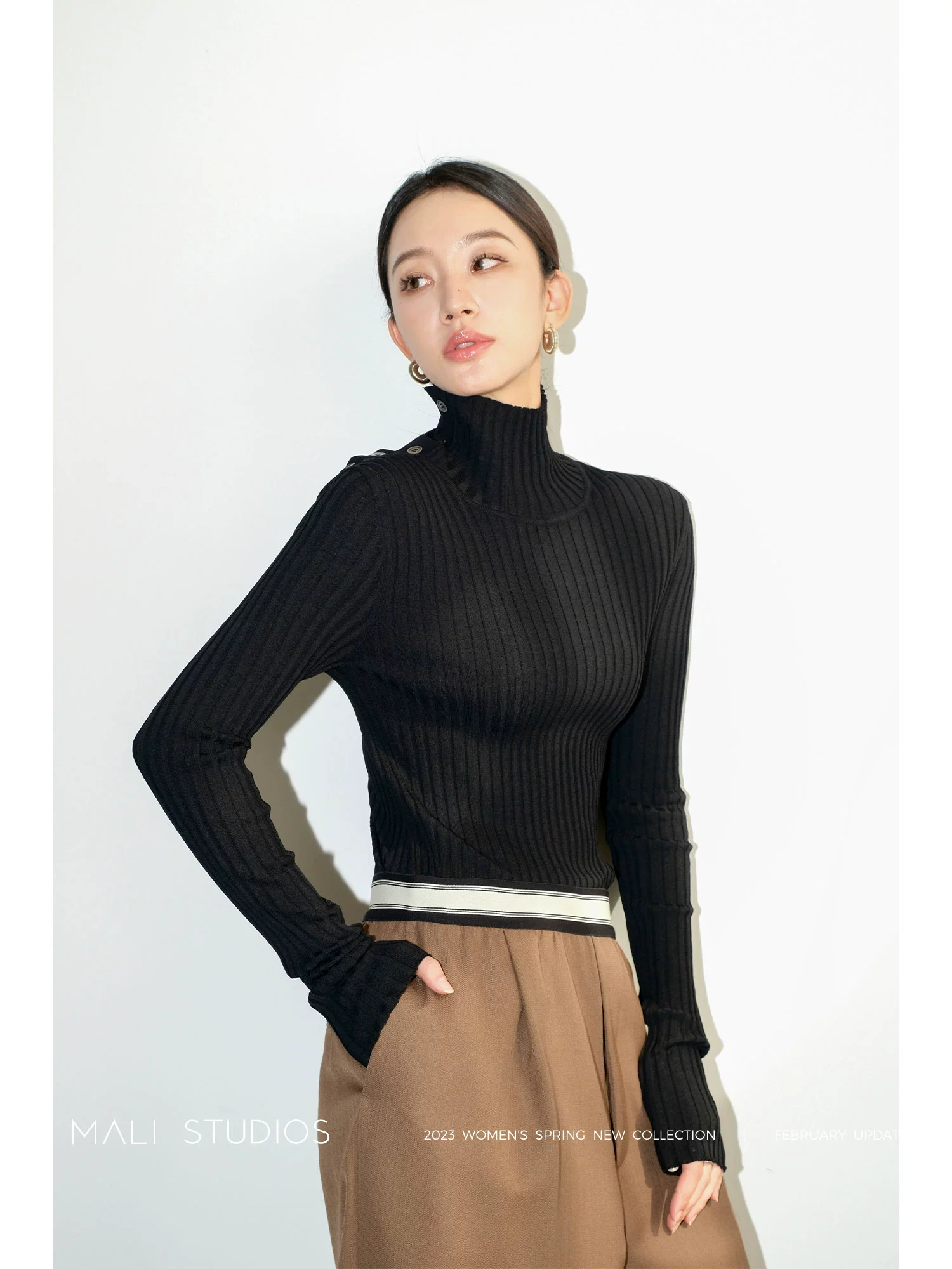 MALI|日本进口时装感羊毛_强捻工艺一字肩&两穿肩扣显瘦针织衫 - Image 3