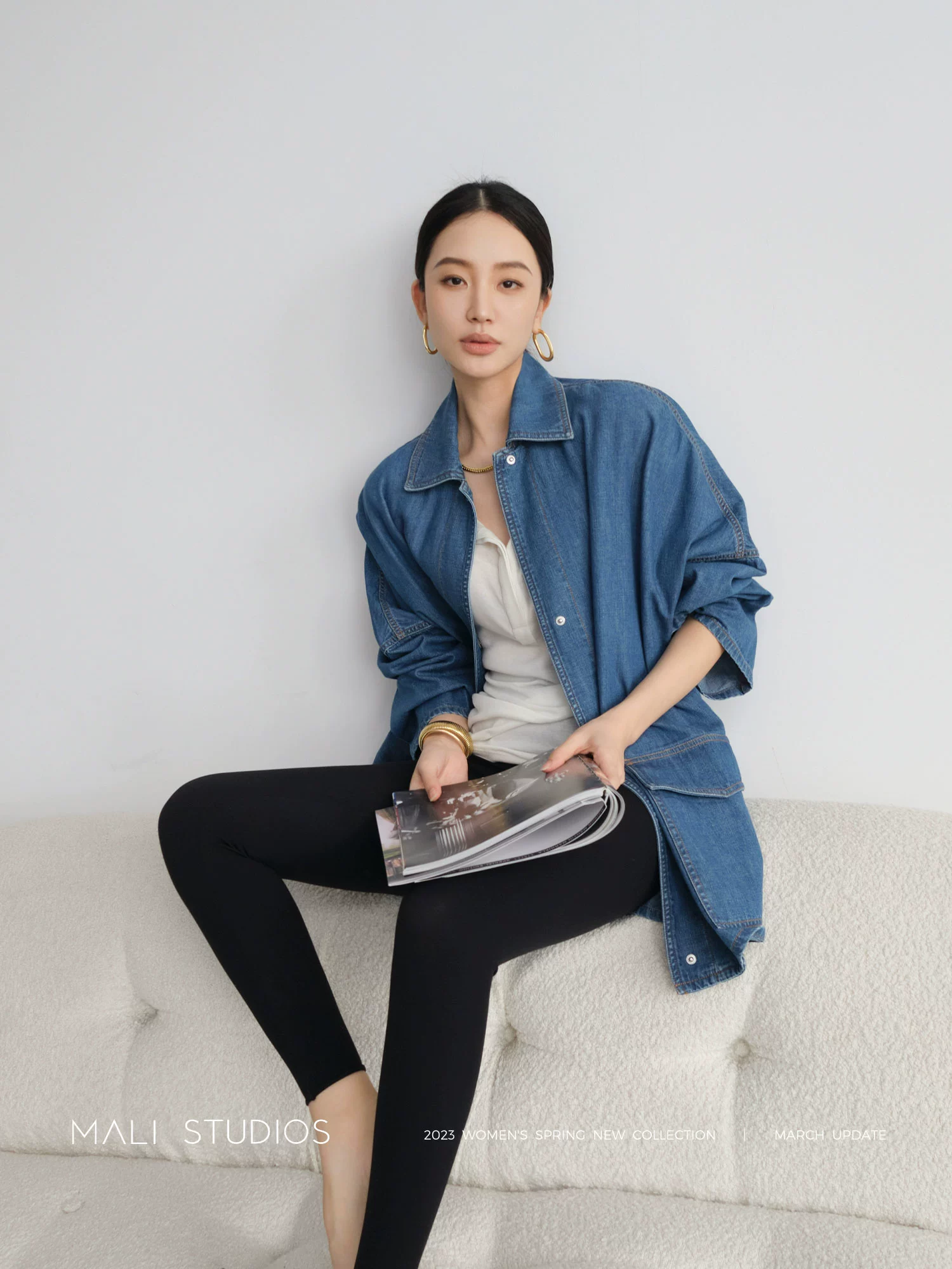 MALI|复古牛仔衬衫廓形牛仔衬衣春女高端宽松外套 - Image 2