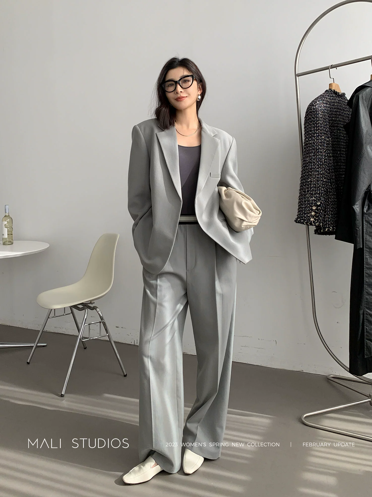 A*ne风格澳毛/TR羊毛_ 两穿造型感时髦宽肩西装&橡筋西裤 - Image 4