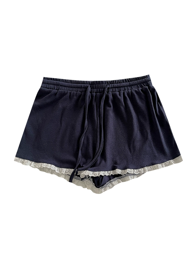 蕾丝边抽绳松紧腰印花打底裤短裤2024夏季新款韩版女装阔腿休闲裤 - Image 5