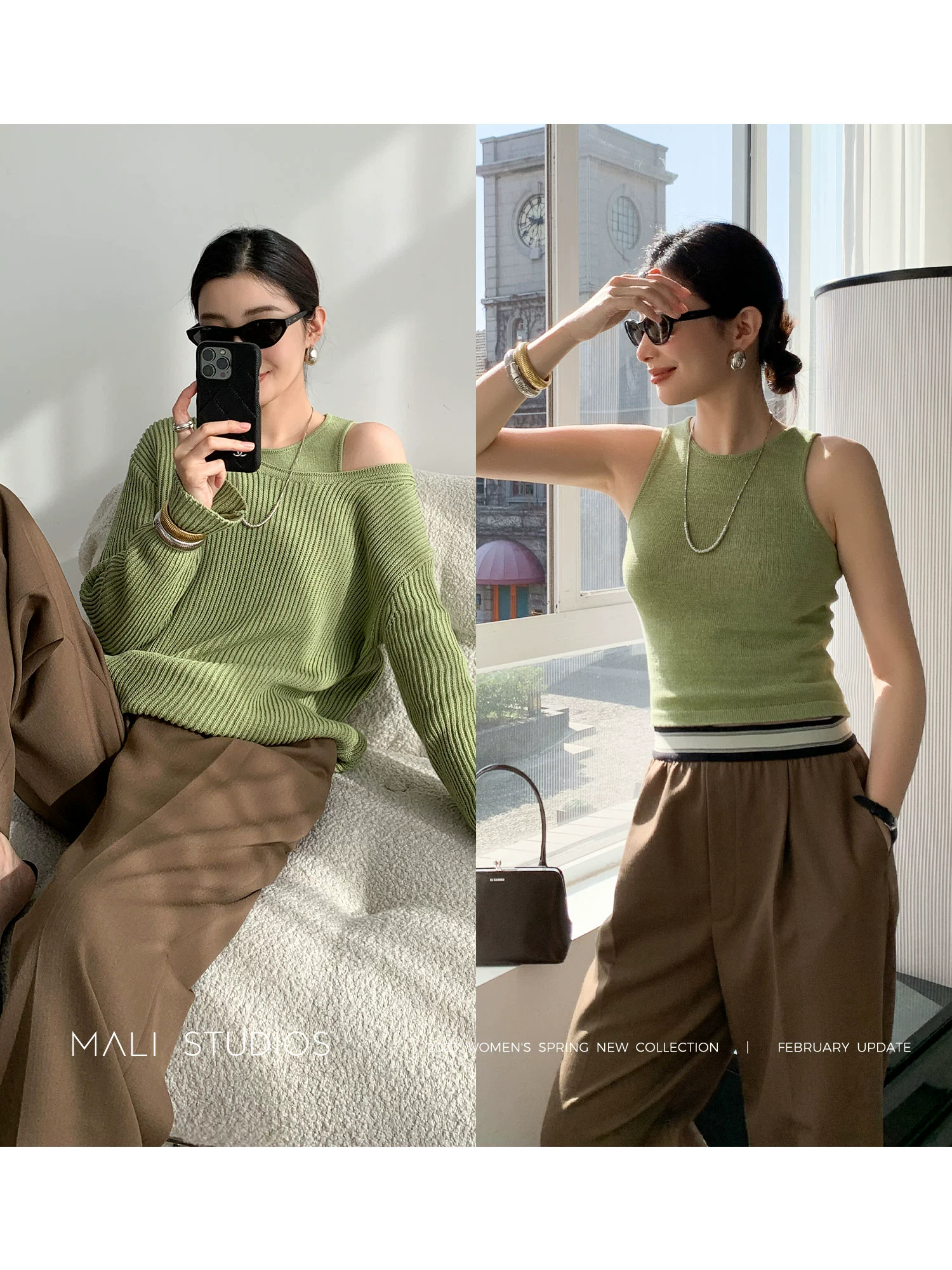 MALI|INS法式慵懒风_优质带子纱宽松套头毛衣工字背心 - Image 3