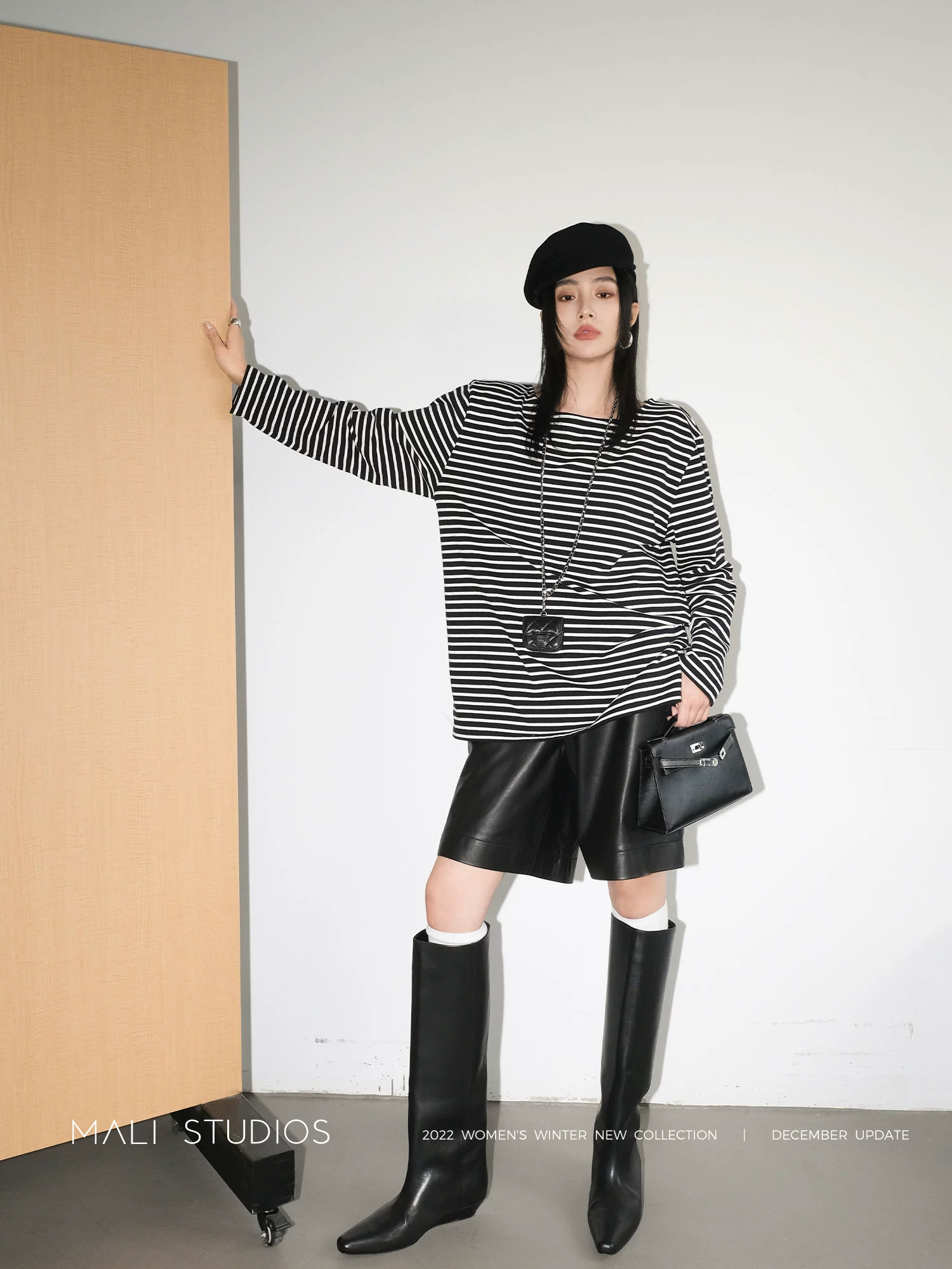 MALI|秋冬260G加厚棉_法式经典黑白条纹船领T恤 - Image 5