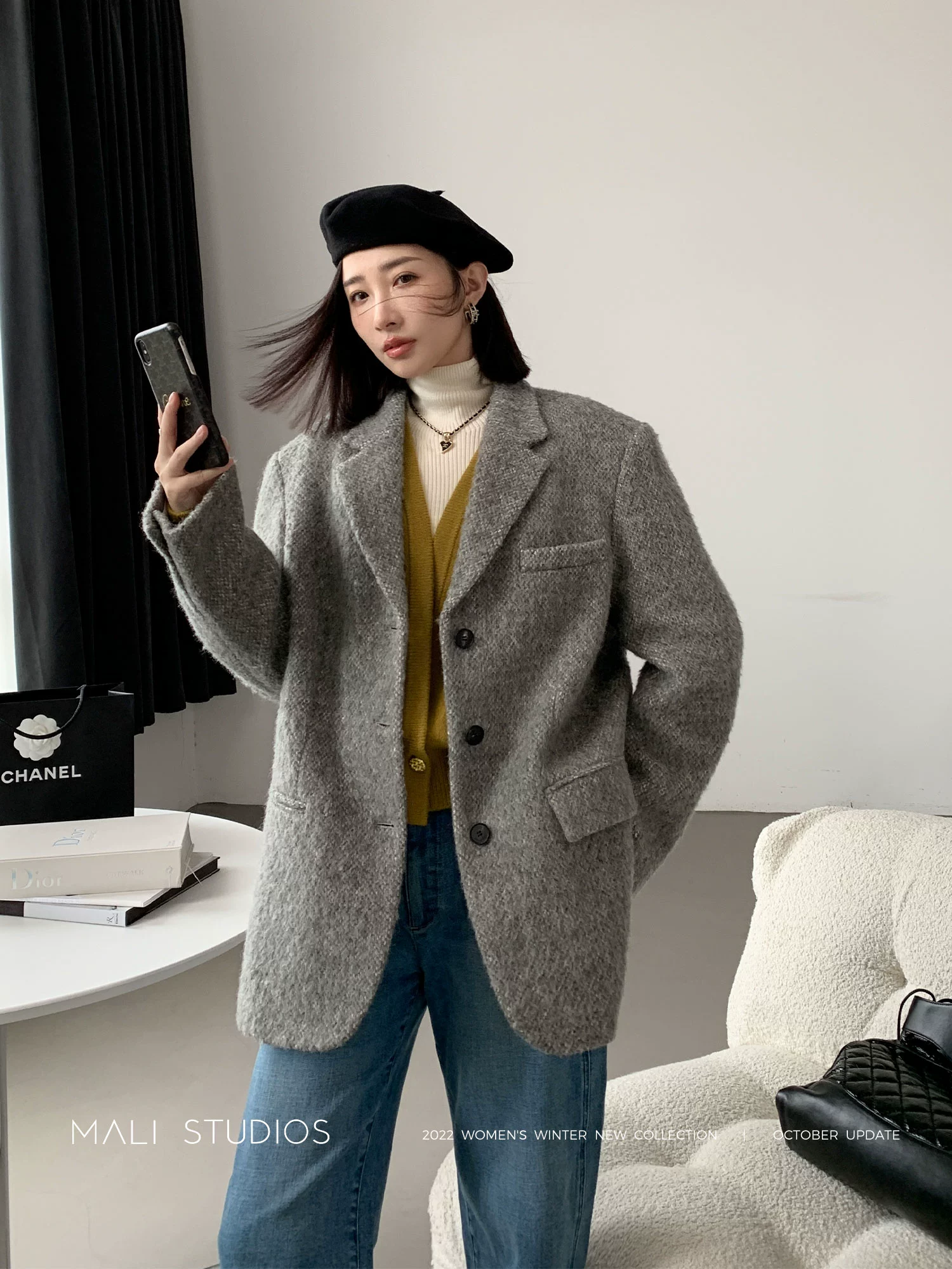 MALI|VTG夹花混色加厚毛呢 经典直身西装/西装式大衣