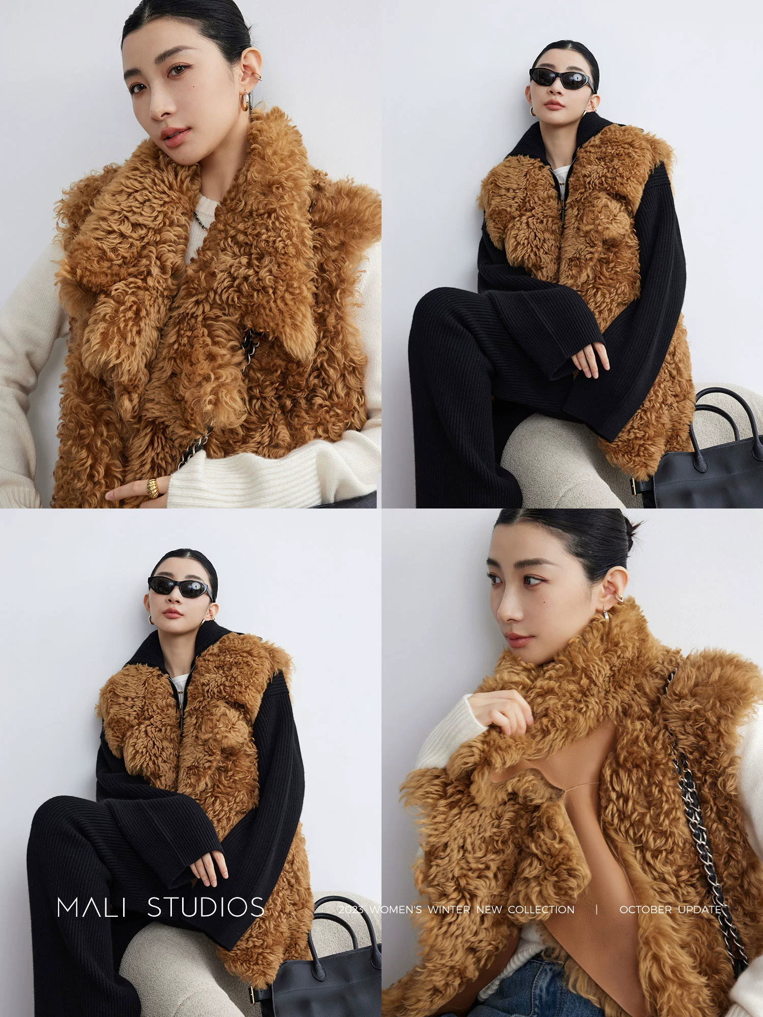 MALI|私服古着_皮毛一体羊卷毛复古时髦廓形马甲皮草外套 - Image 3