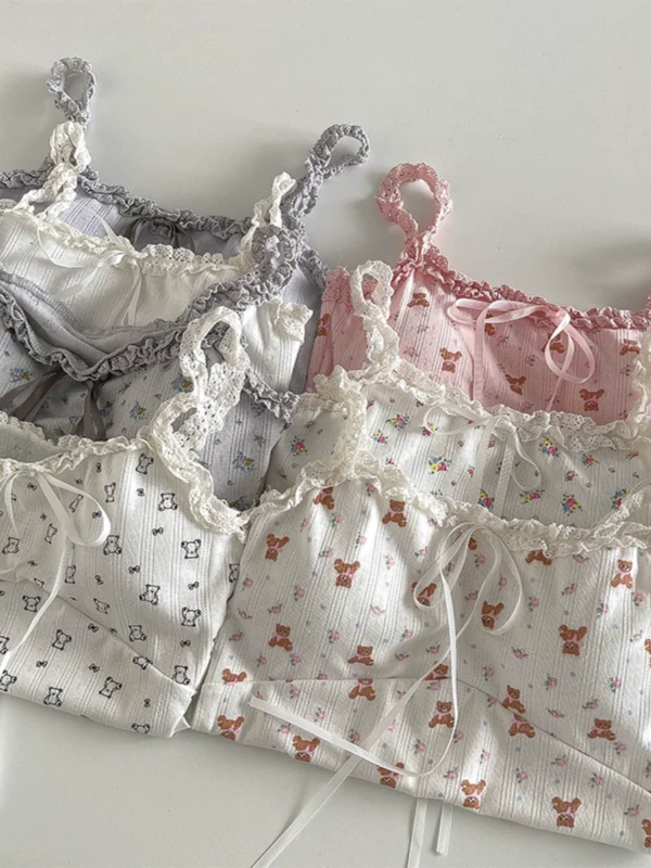 甜美蝴蝶结背心小吊带2024夏季新款女装百搭纯欲无袖印花美背上衣