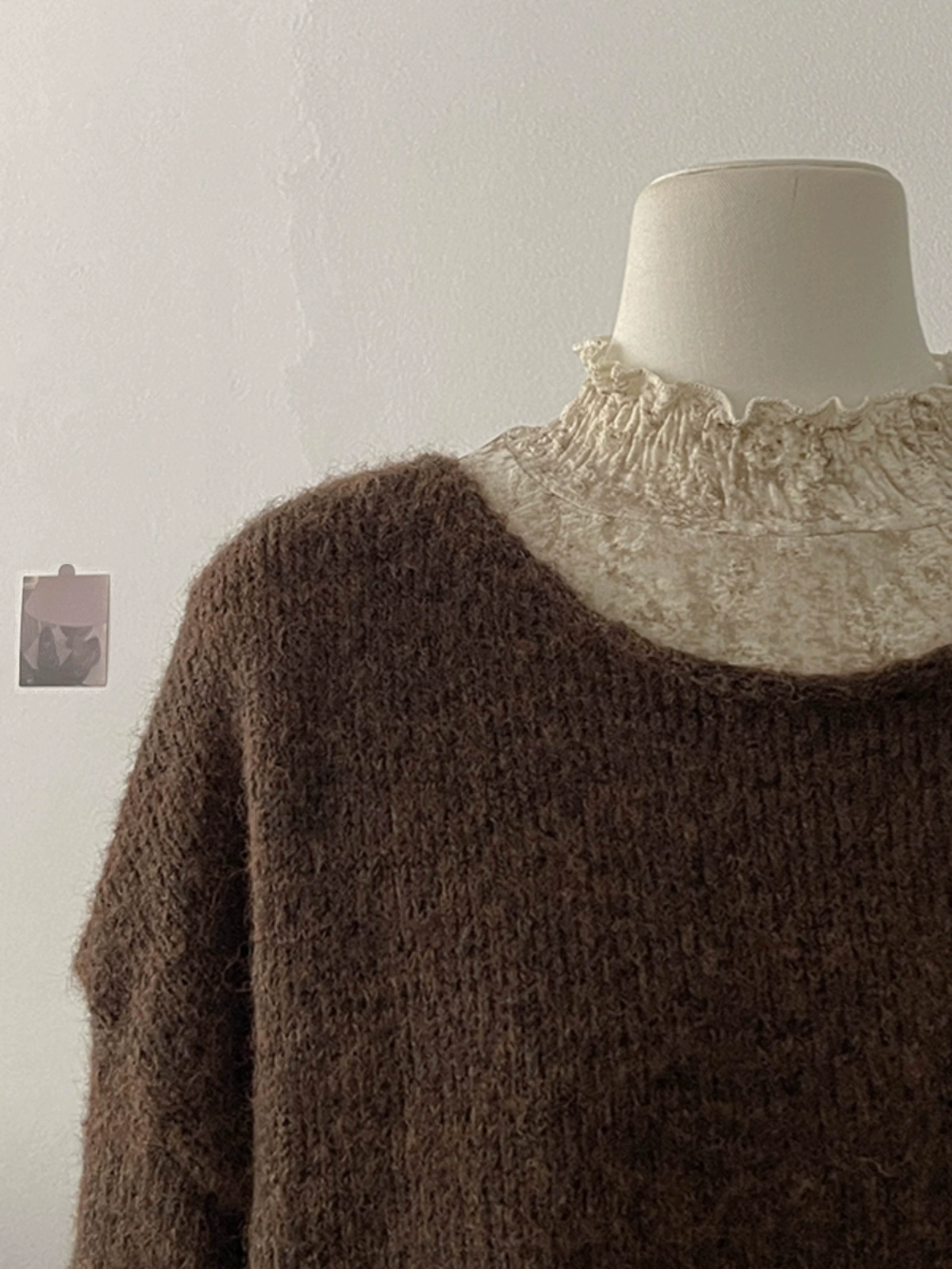 休闲百搭纯色针织衫2024秋季新款韩版女装木耳边打底衫碎花半身裙 - Image 2