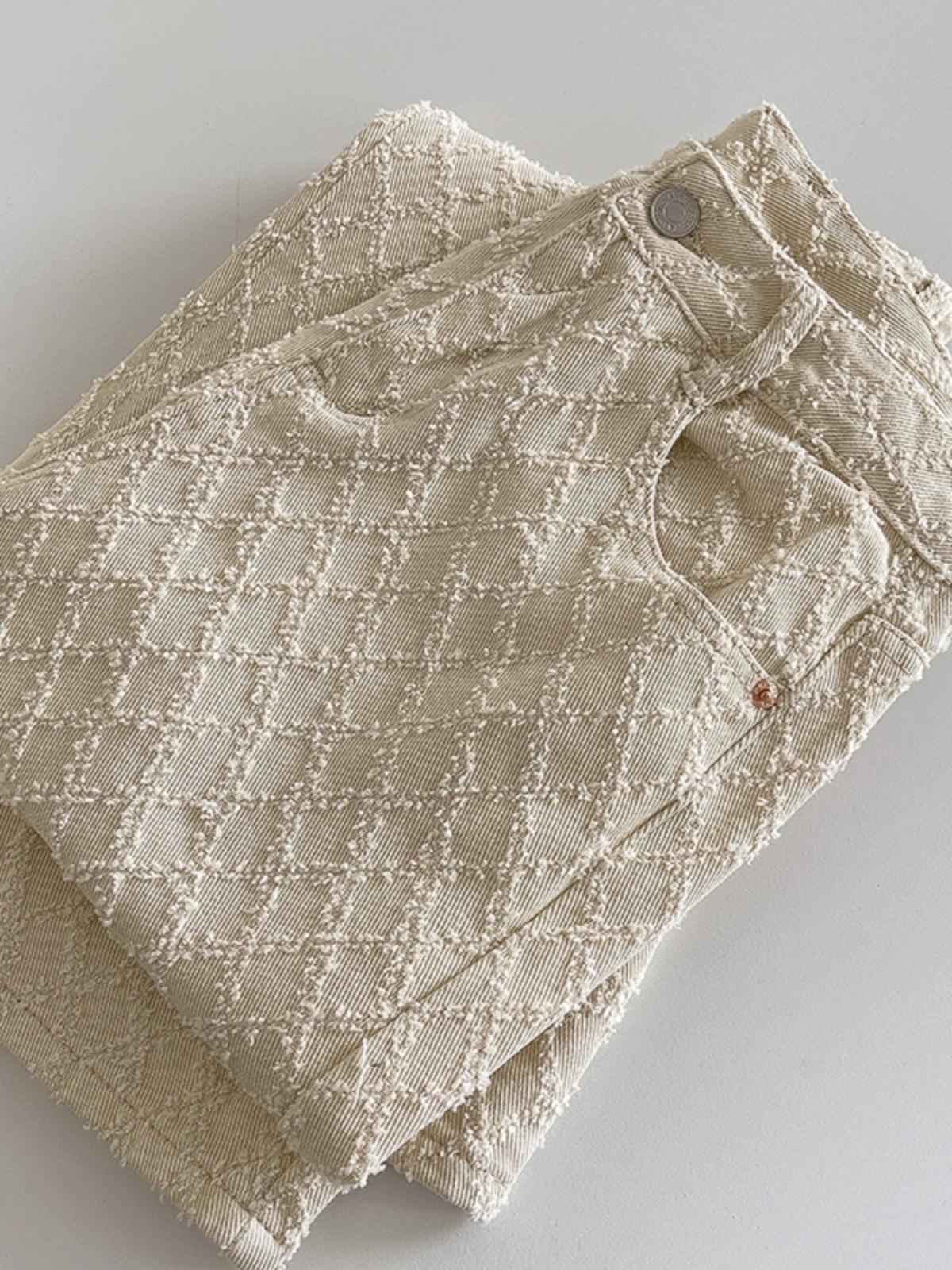 时尚设计感菱形毛边牛仔裤2024秋季新款韩版女装高腰口袋阔腿长裤 - Image 4