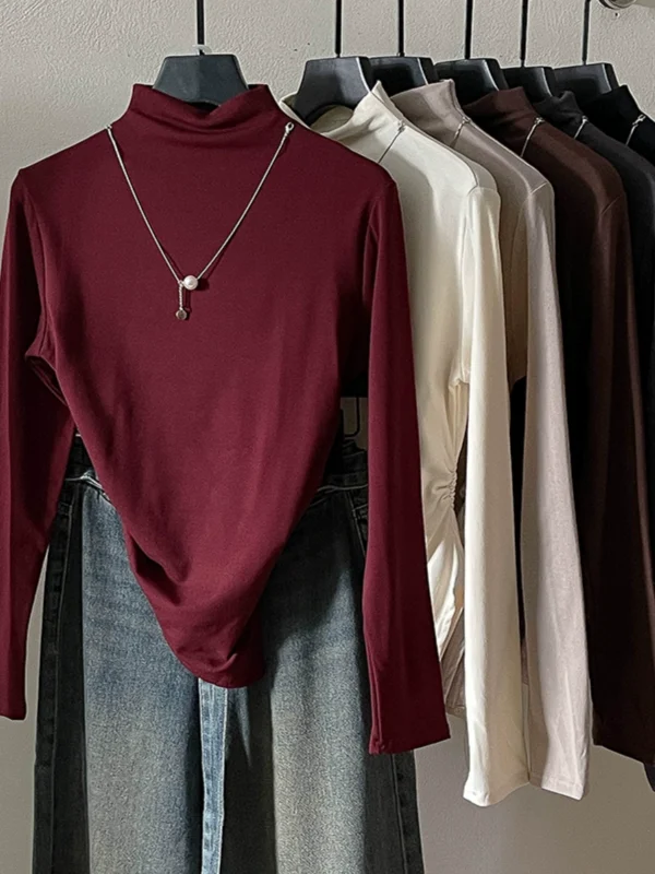 气质个性不对称链条拼接T恤2024秋季新款女装百搭套头打底衫上衣
