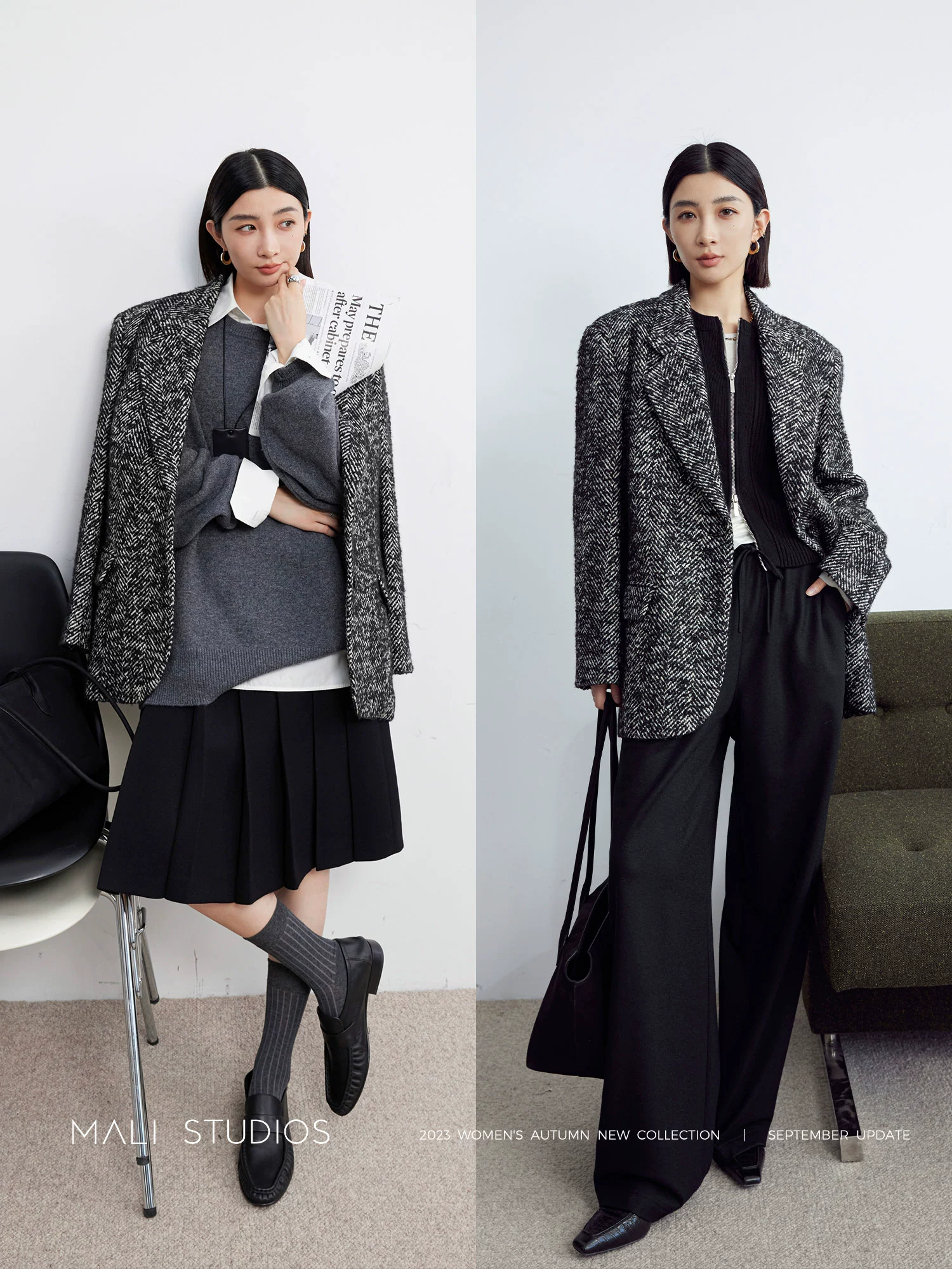 MALI|意式羊毛圈圈纱&马海毛混色人字纹_廓形西装外套 - Image 5